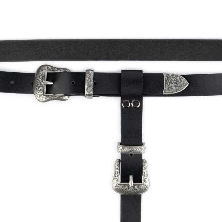 double buckle western belt for women black full grain 2 5 cm 4