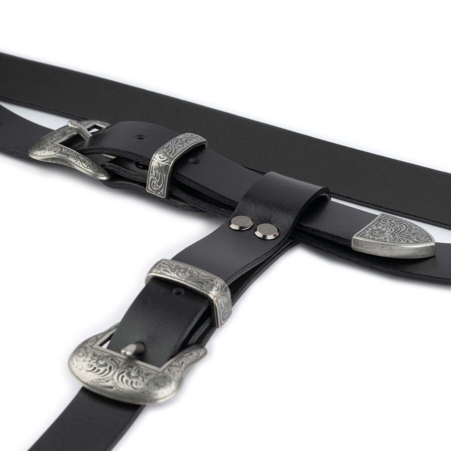 double buckle western belt for women black full grain 2 5 cm 5