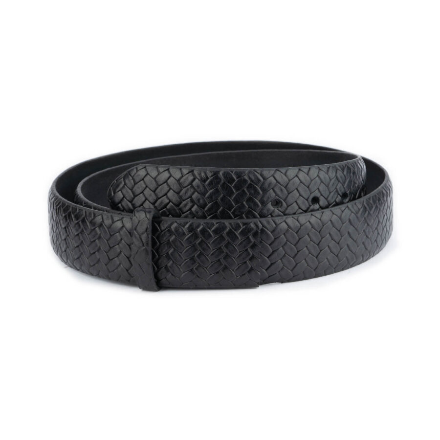 mens black belt strap replacement leather woven texture 1 WOVEBLAC35MDS usd65