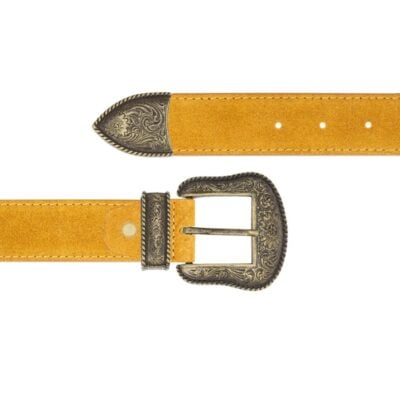 Camel Suede Handmade Western Belt With Bronze Buckle 1
