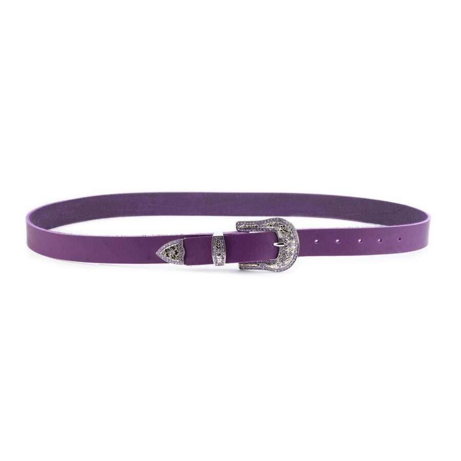 Female Western Belt Purple Leather With Rhinestone Buckle 3 0 cm 5