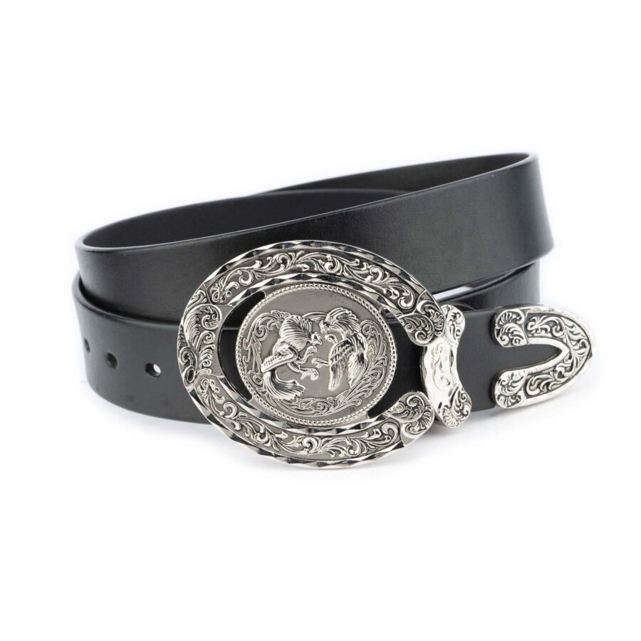 Fighting Cock Buckle Western Leather Belt Black 4 0 cm 2