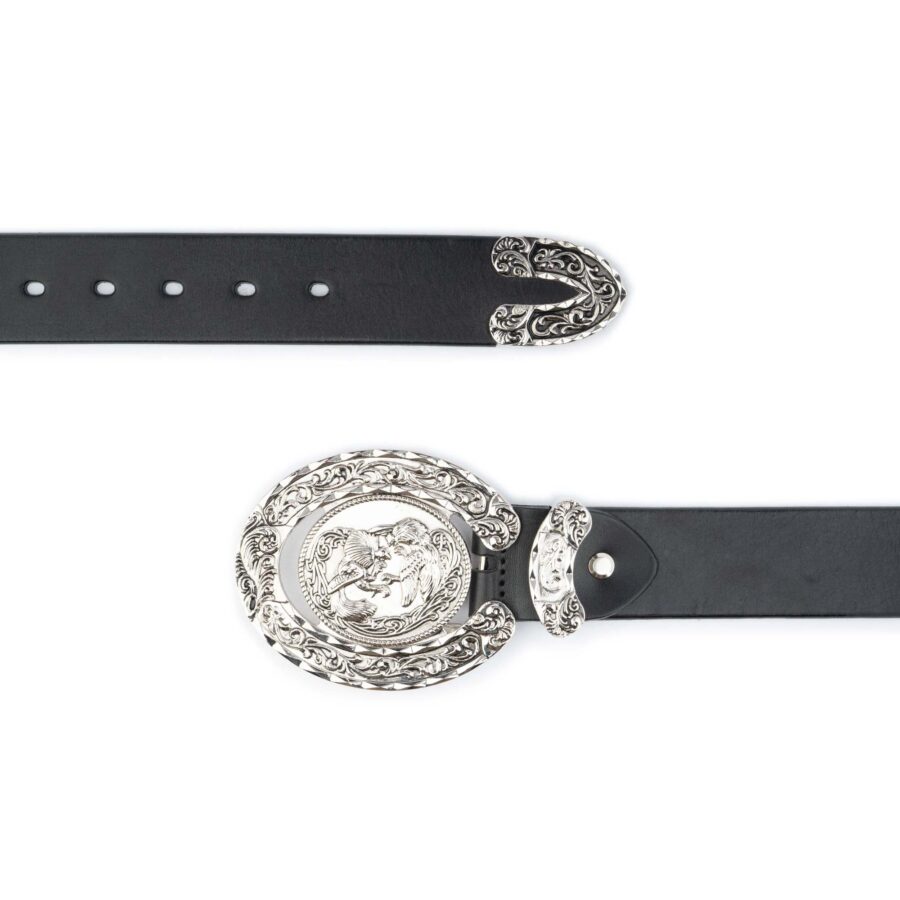 Fighting Cock Buckle Western Leather Belt Black 4 0 cm 4