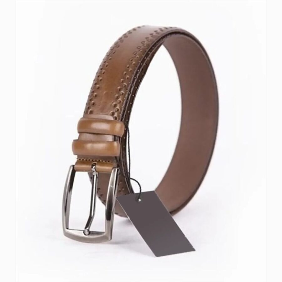 Light Brown Belt Mens Dress Dotted Calf Leather3
