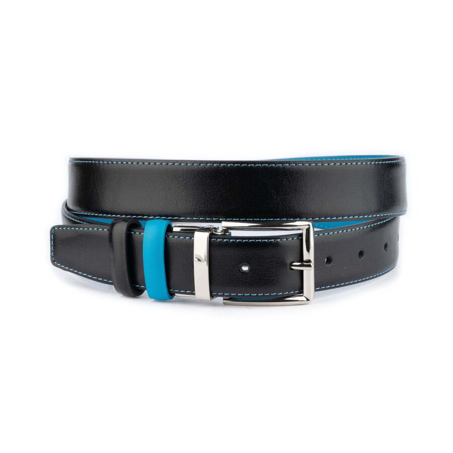 Mens Vegan Belt Turquoise Black Reversible Buckle Nickel Silver 1 REVBLATURQ35SWIAT USD 65