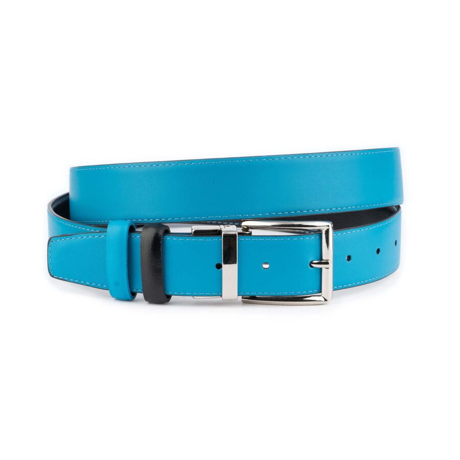 Mens Vegan Belt Turquoise Black Reversible Buckle Nickel Silver 3