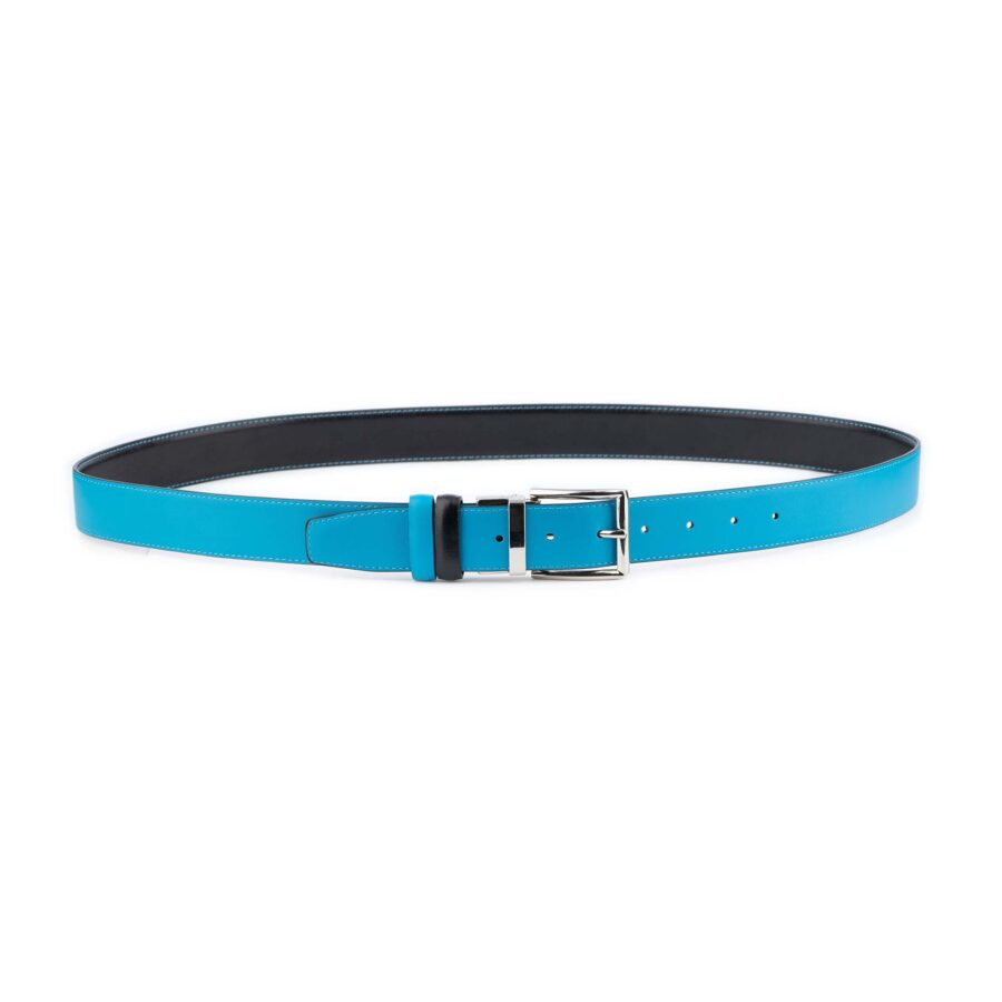 Mens Vegan Belt Turquoise Black Reversible Buckle Nickel Silver 4