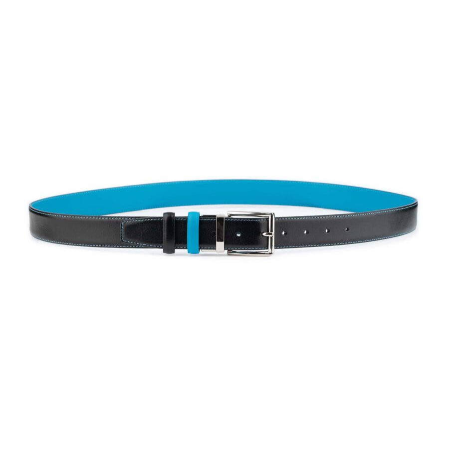 Mens Vegan Belt Turquoise Black Reversible Buckle Nickel Silver 5