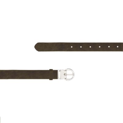 Olive Green Female Belt Nickel Buckle Oiled Leather OLIV FETT 7075 SILVLDR 1