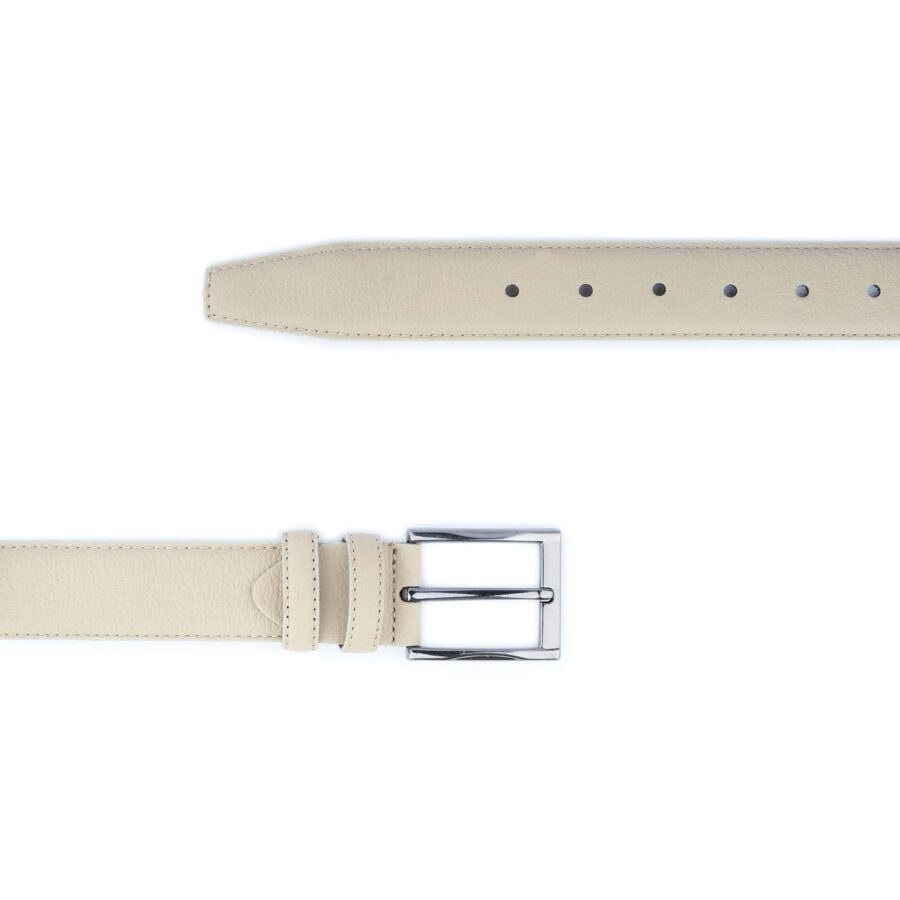 Taupe Belt 3 5 cm Genuine Leather With SIlver Buckle 2