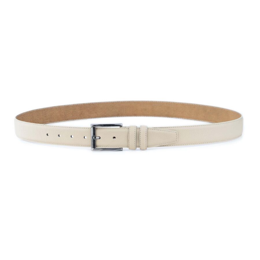 Taupe Belt 3 5 cm Genuine Leather With SIlver Buckle 4