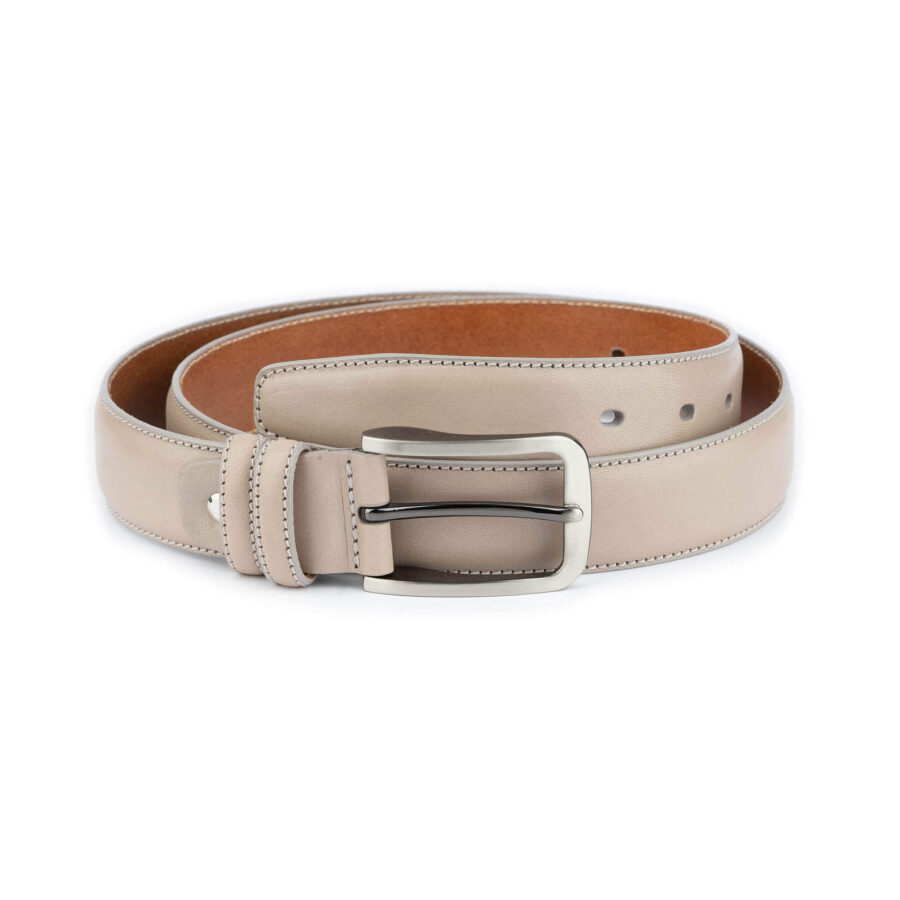 Taupe Leather Belt For Men 3 5 cm Quality Leather 4