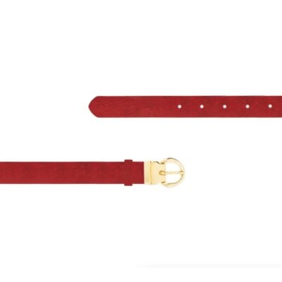 Womens Red Belt Gold Buckle Oiled Leather DRED FETT 7120 GOLDLDR 1