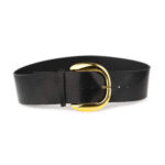 Big Gold Buckle Corset Belt | Womens Black Leather display picture 1