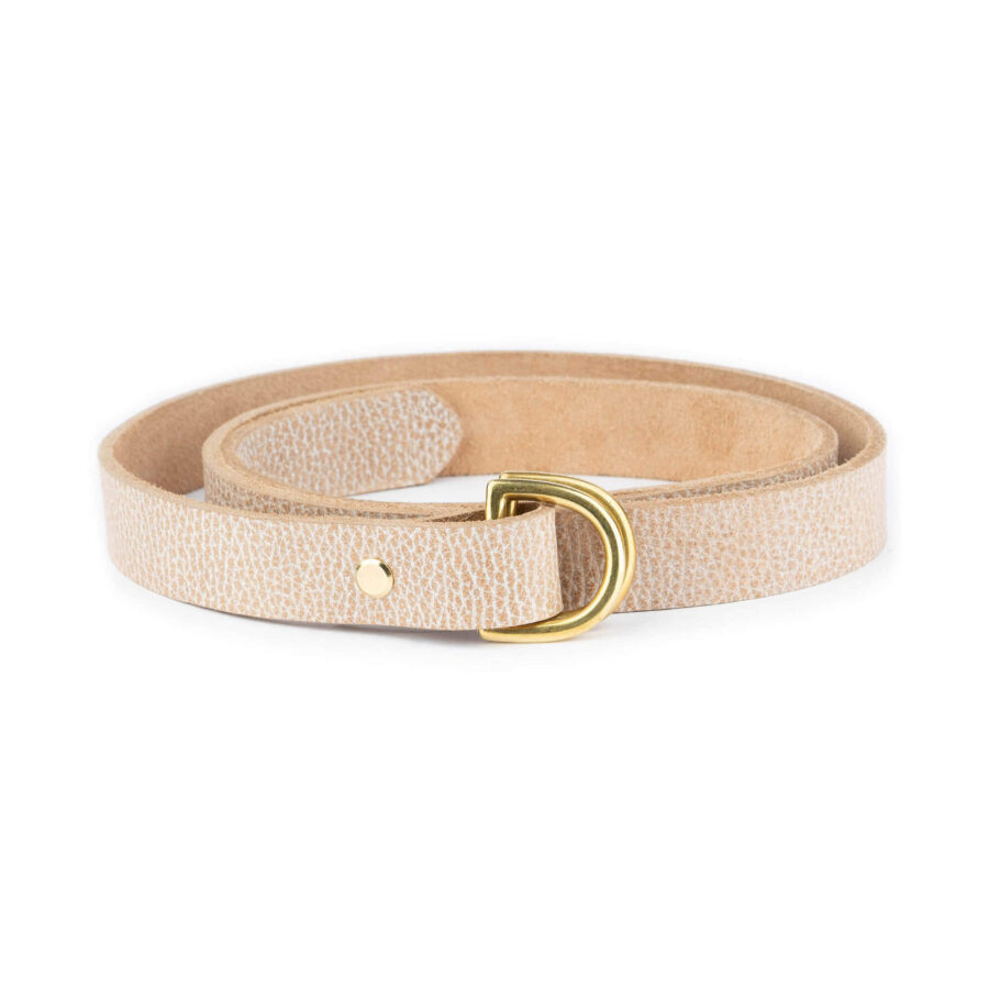gold double D ring belt handmade natural pebble leather 2