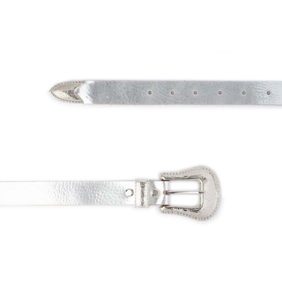 handmade silver western belt with shiny buckle 1 inch 3