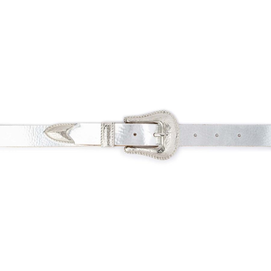 handmade silver western belt with shiny buckle 1 inch 5