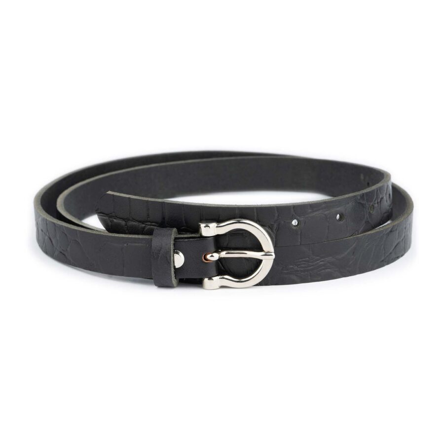 ladies croco leather belt with silver horse shoe buckle 1 CROCBLA20HRSLDR 45