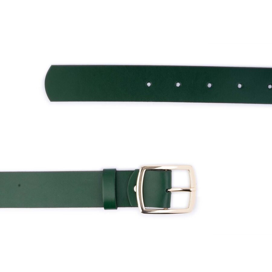 ladies green leather belt golden buckle wide 1 1 2 inch 2