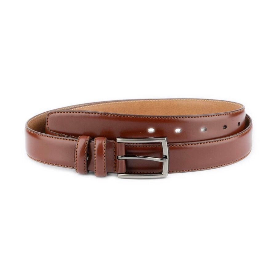 mens trendy belt brown tan leather with stitch 3 0 cm 1 BROSM30STIAML usd59