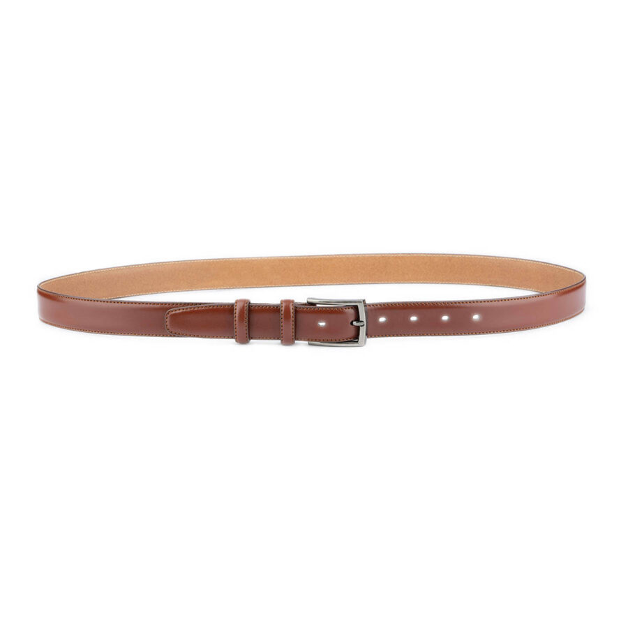 mens trendy belt brown tan leather with stitch 3 0 cm 2