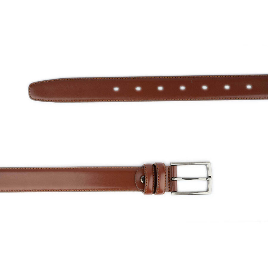 mens trendy belt brown tan leather with stitch 3 0 cm 3