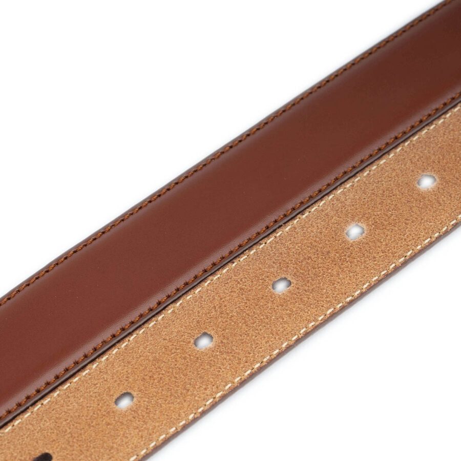 mens trendy belt brown tan leather with stitch 3 0 cm 4