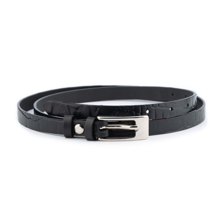 skinny black belt croco emboss 1 5 cm Genuine Leather 1 CROC15BLACK USD 55