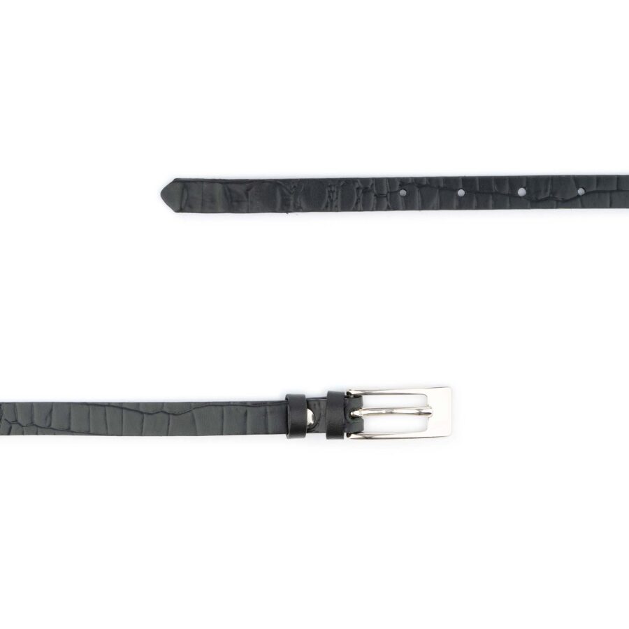 skinny black belt croco emboss 1 5 cm Genuine Leather 2