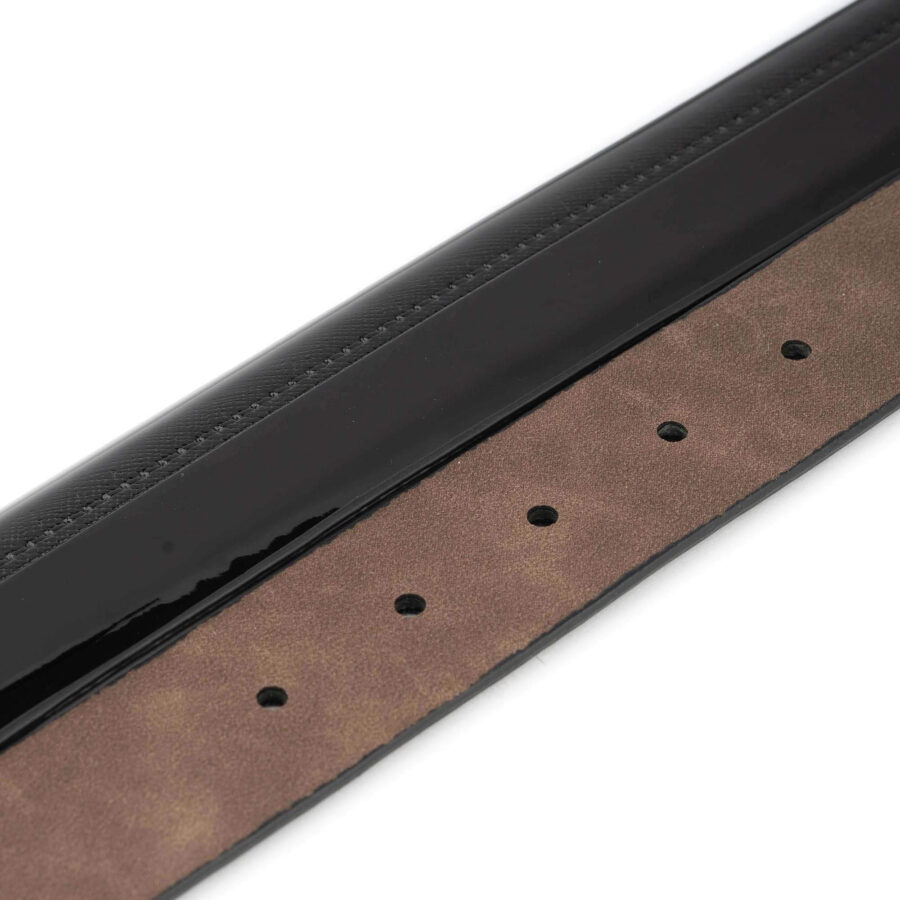 black patent vegan belt strap for buckle saffiano detail 2