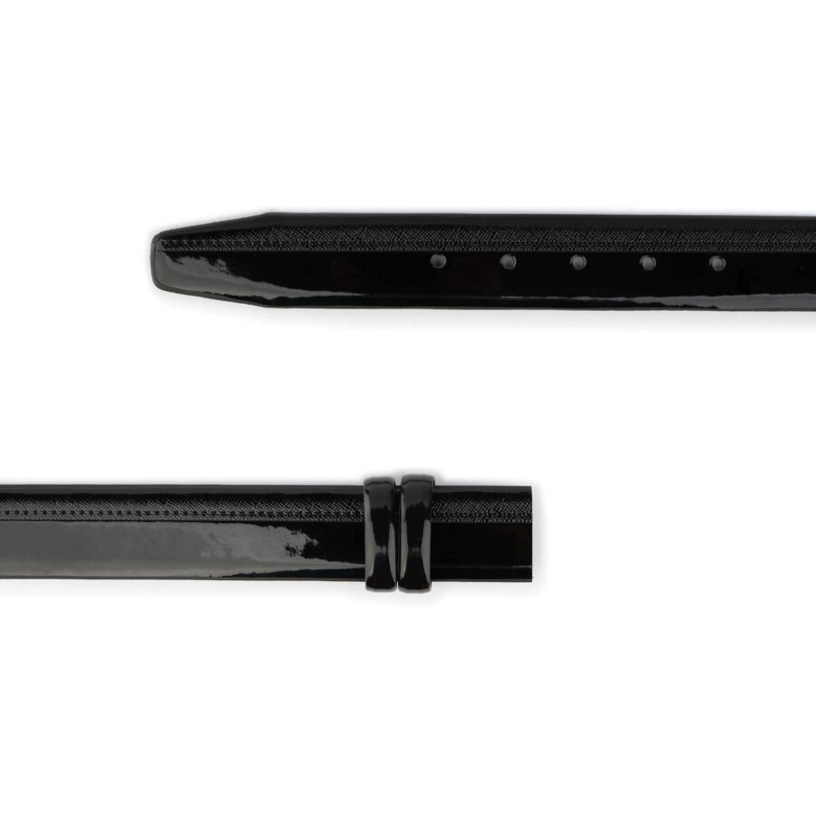 black patent vegan belt strap for buckle saffiano detail 3