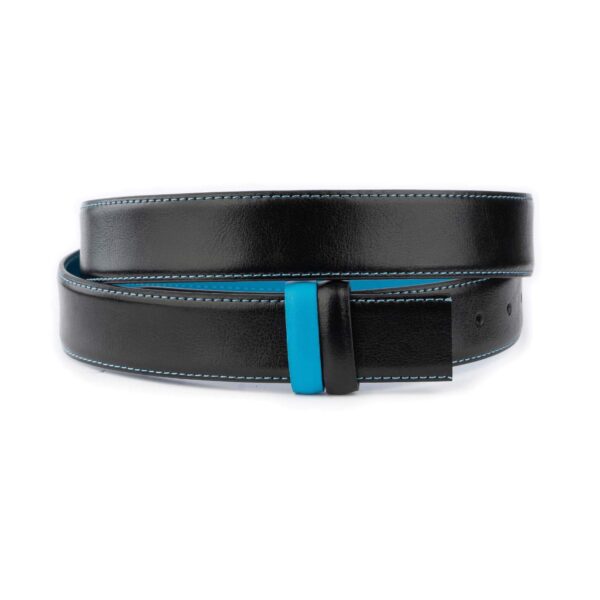 black turquoise vegan belt strap for buckle reversible 1 VEGREV CUT35 BLATURQ