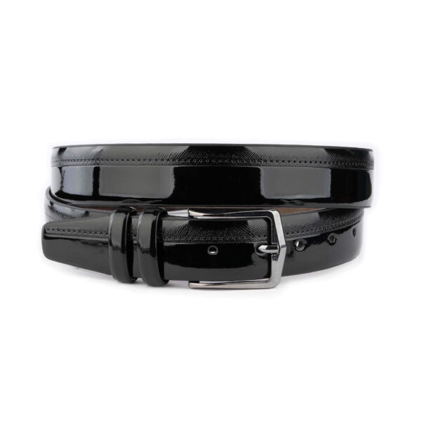 luxury mens belts black patent vegan leather with saffiano strip 1 05 29062024TRC