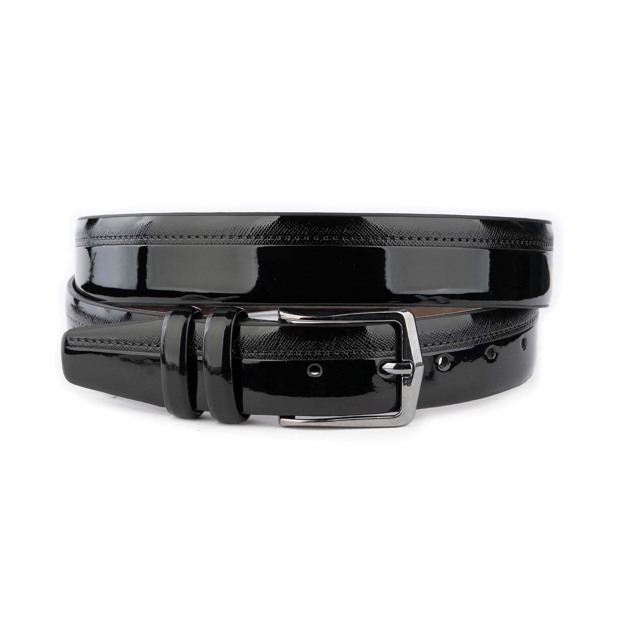 Buy Luxury Mens Belts Black Patent Vegan Leather With Saffiano Strip ...