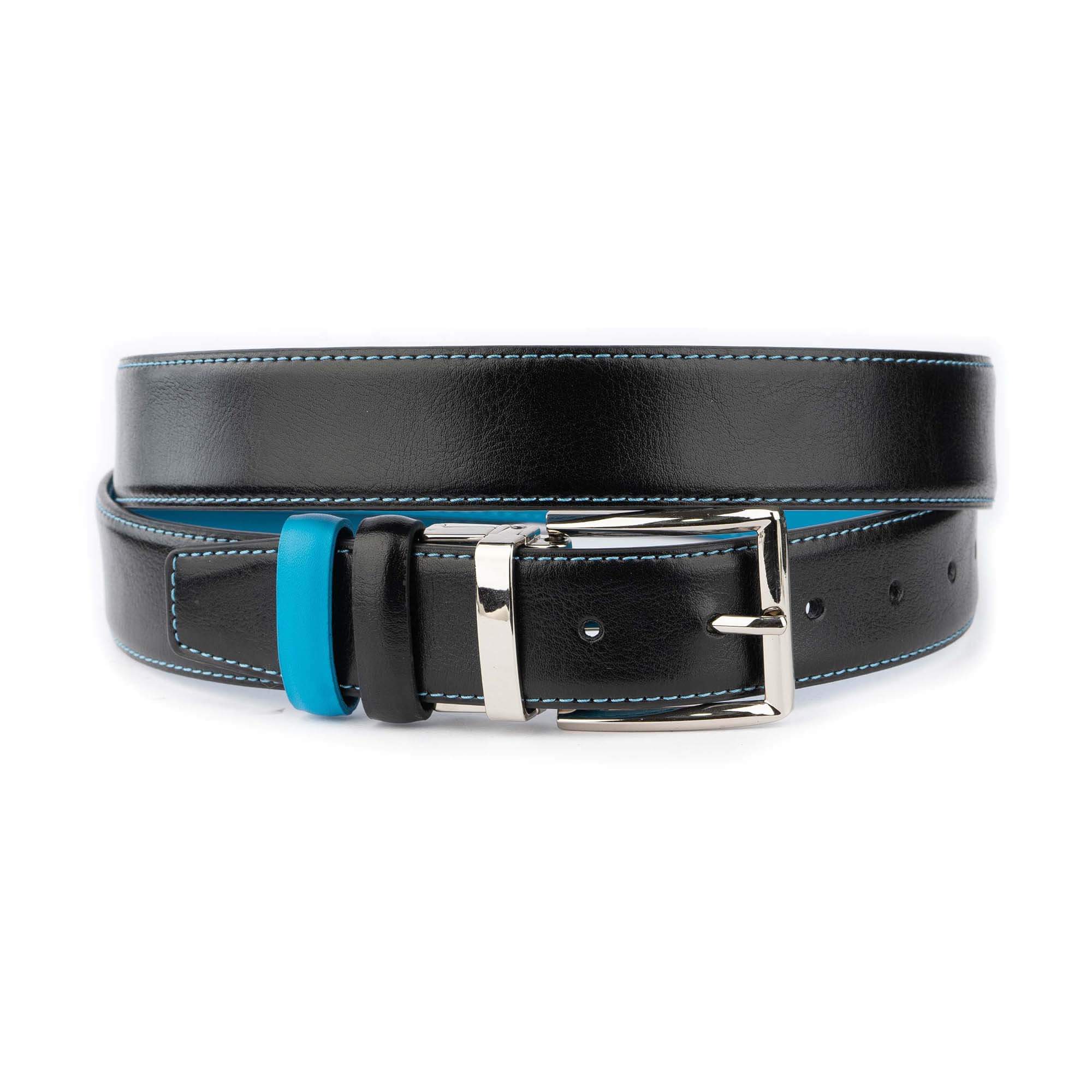 Buy Mens Reversible Vegan Belt Black Turquoise - LeatherBeltsOnline.com