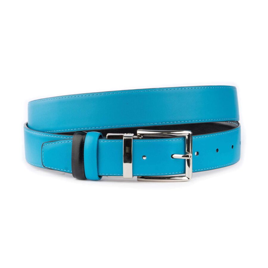 mens reversible vegan belt black turquoise 3