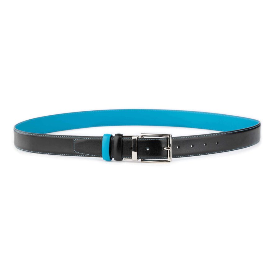 mens reversible vegan belt black turquoise 5