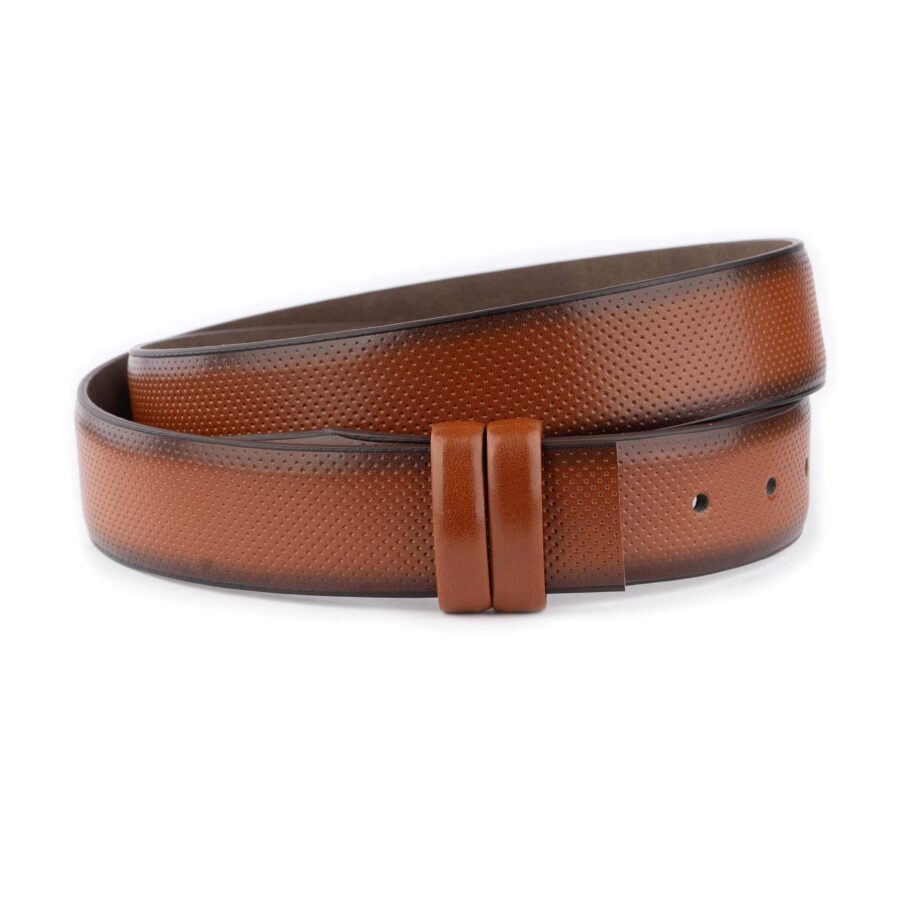 tobacco vegan belt strap for buckle perforated texture 1 VEGPERF CUT35 TOBAC