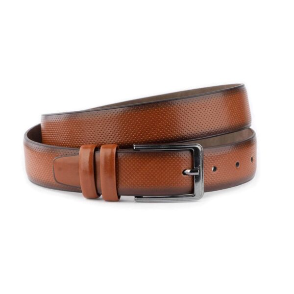 vegan mens belt tobacco perforated leather 1 10 29062024TRC