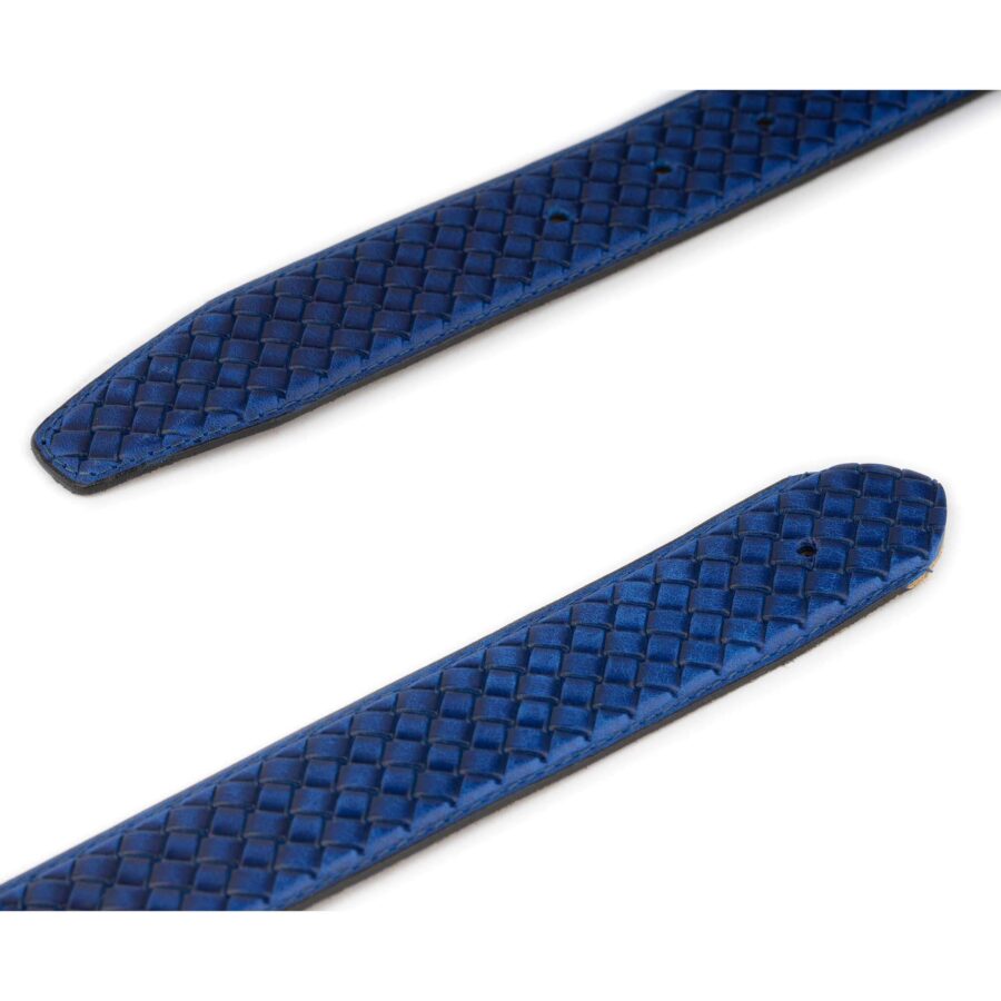 blue leather strap for buckle braided emboss calf leather 2