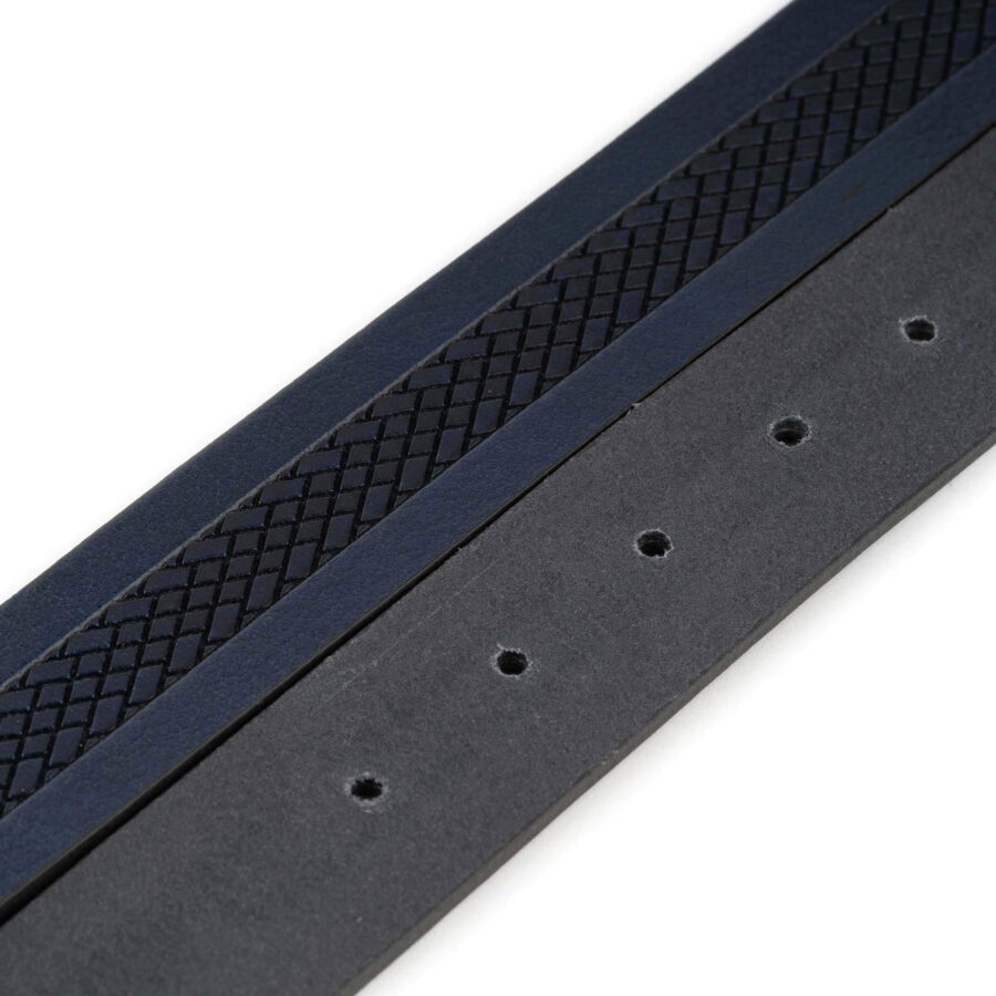 laser cut belt strap for designer buckles dark blue buffalo leather 3