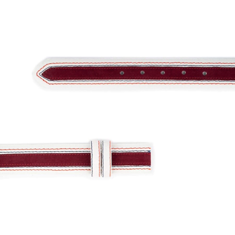 mens belt strap for buckles white leather with bordo suede 2