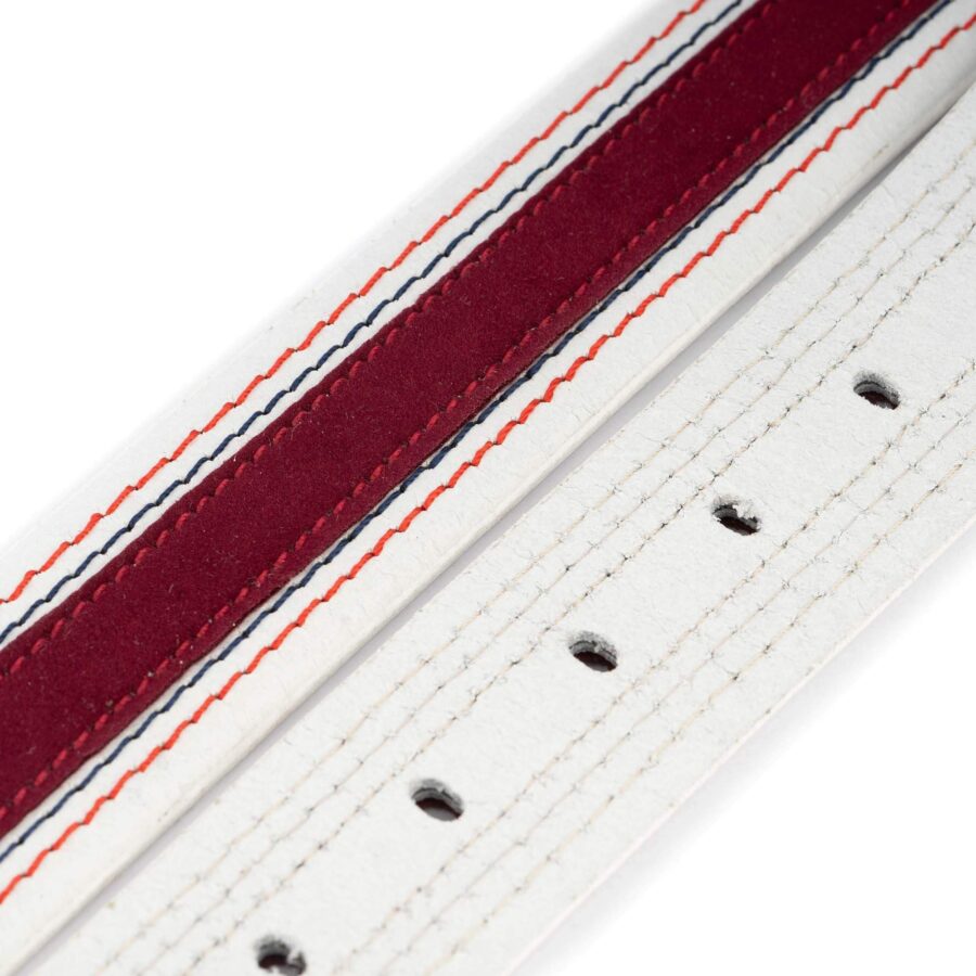 mens belt strap for buckles white leather with bordo suede 3