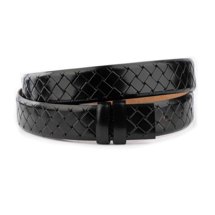 mens belt strap for designer buckles black woven embossed leather 1 17 22062024 35CUT WOVEBLAC