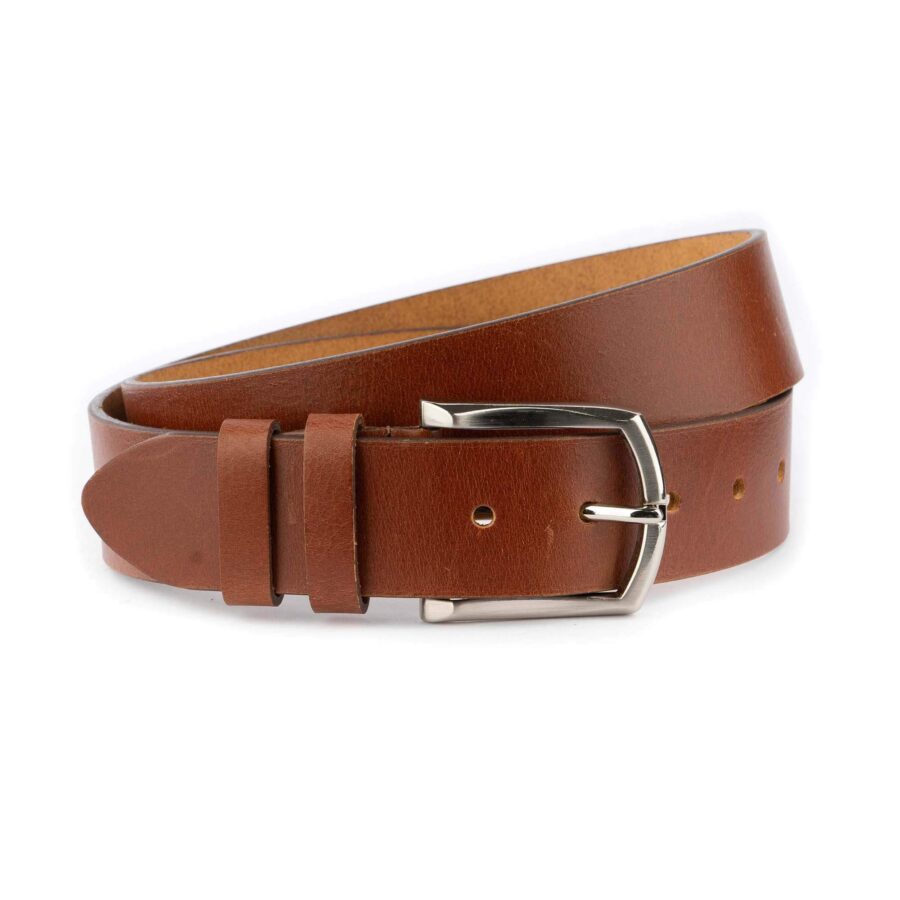 mens casual belt for denim tan brown thick leather 4