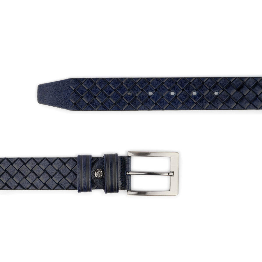 mens fashion belt dark blue braided emboss leather 3 8 cm 3