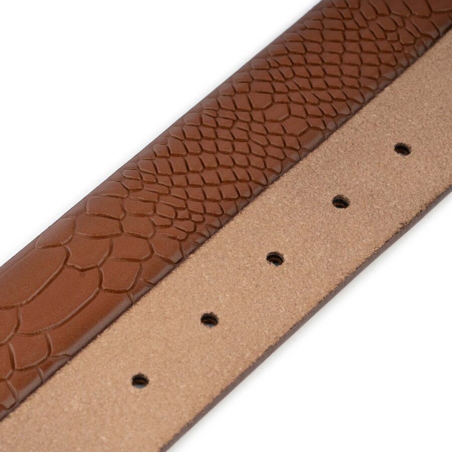 mens fashion belt snake emboss brown real leather 2