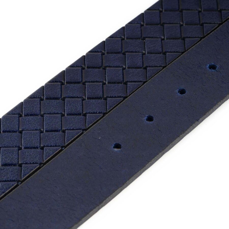 rare dark blue belt strap for designer buckles woven emboss 3