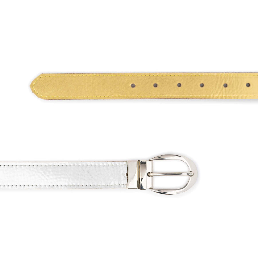 reversible belt womens silver gold genuine leather 2