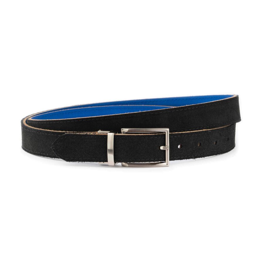 reversible mens belt leather royal blue black suede 2